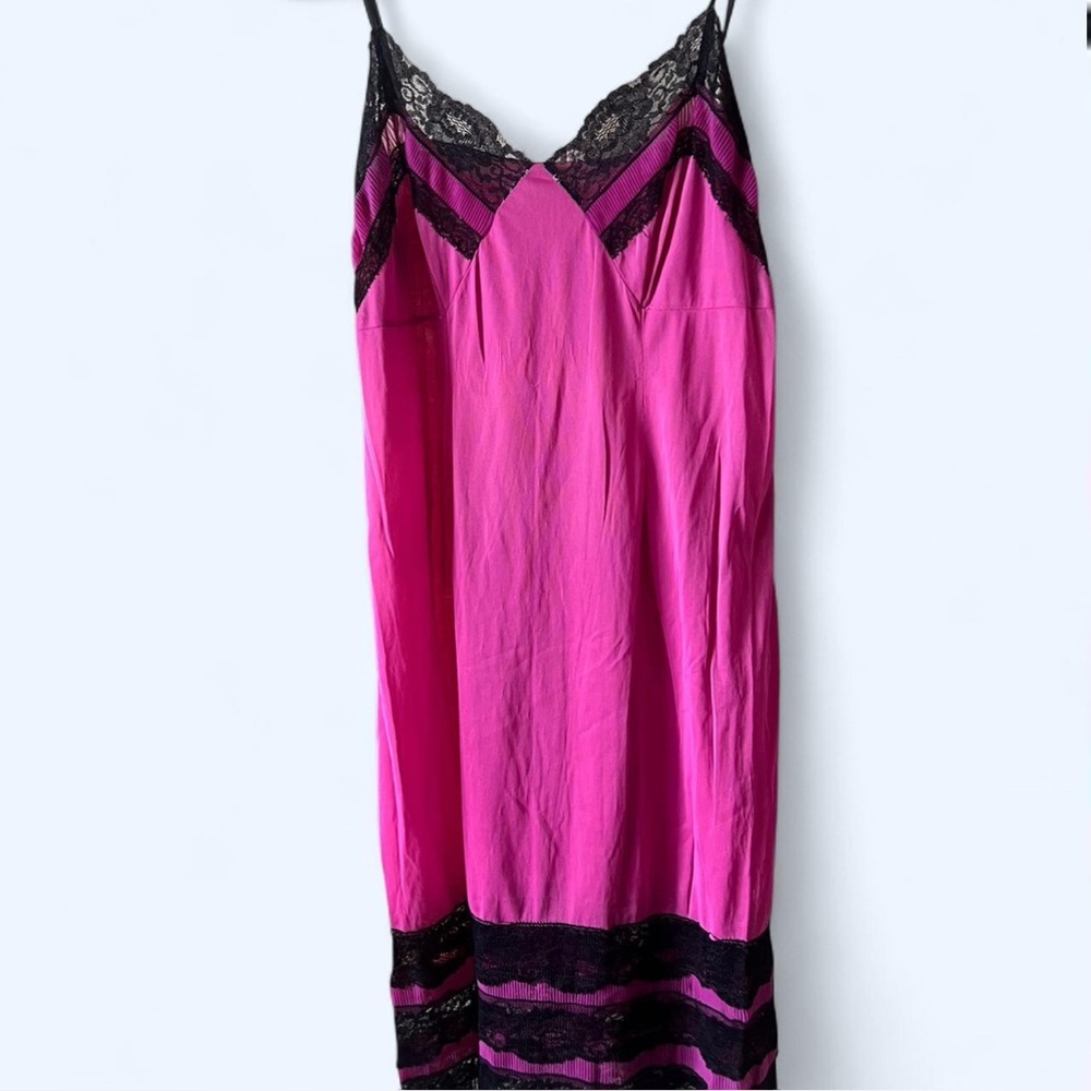Vintage Fuchsia and Black Lace Slip Dress